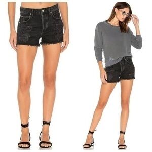 Agolde Highrise Black Destressed Jean Shorts
